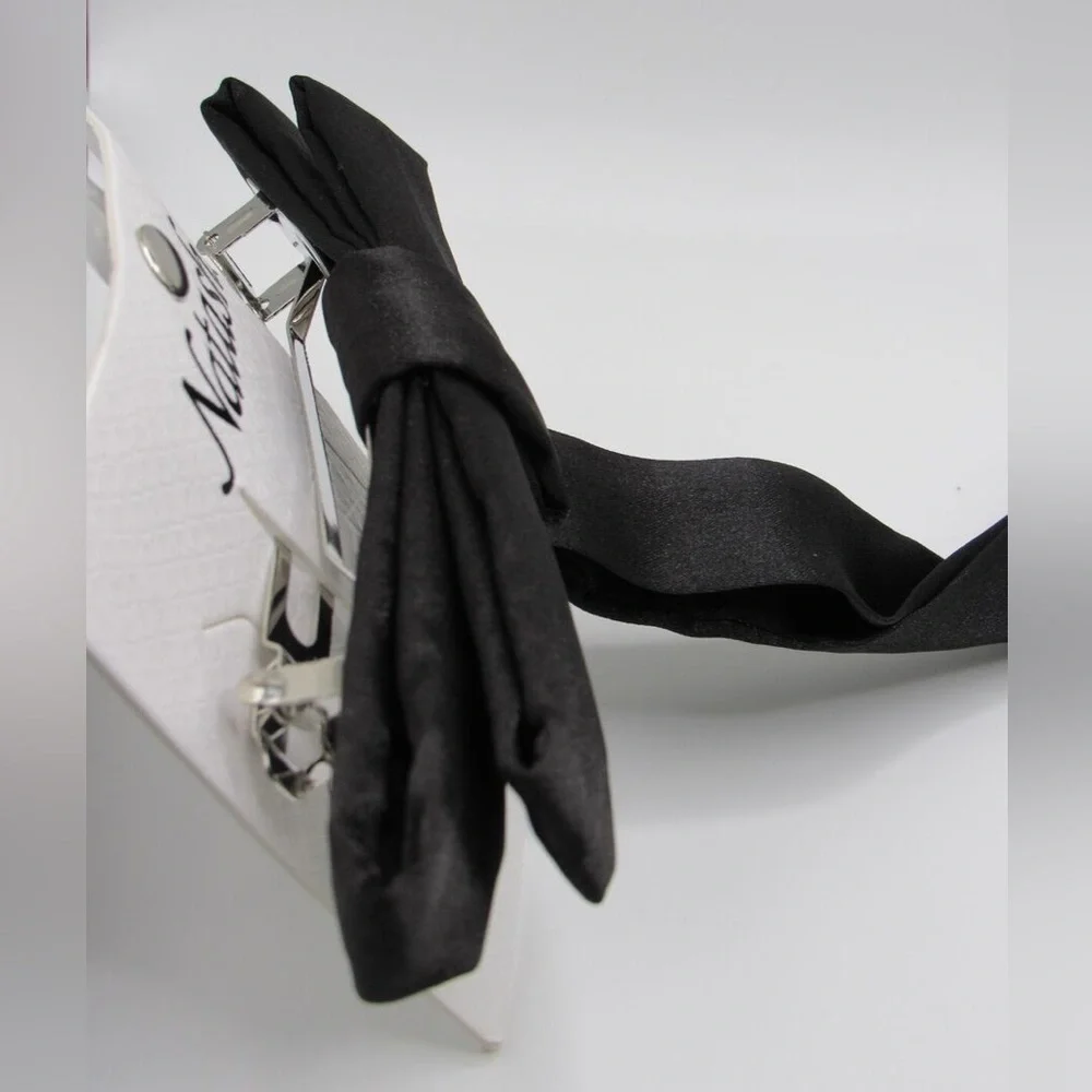 Natasha nwt set of 2 Black Silk Skinny Bow Barrette Long Tail Hair Bow Hair Clip